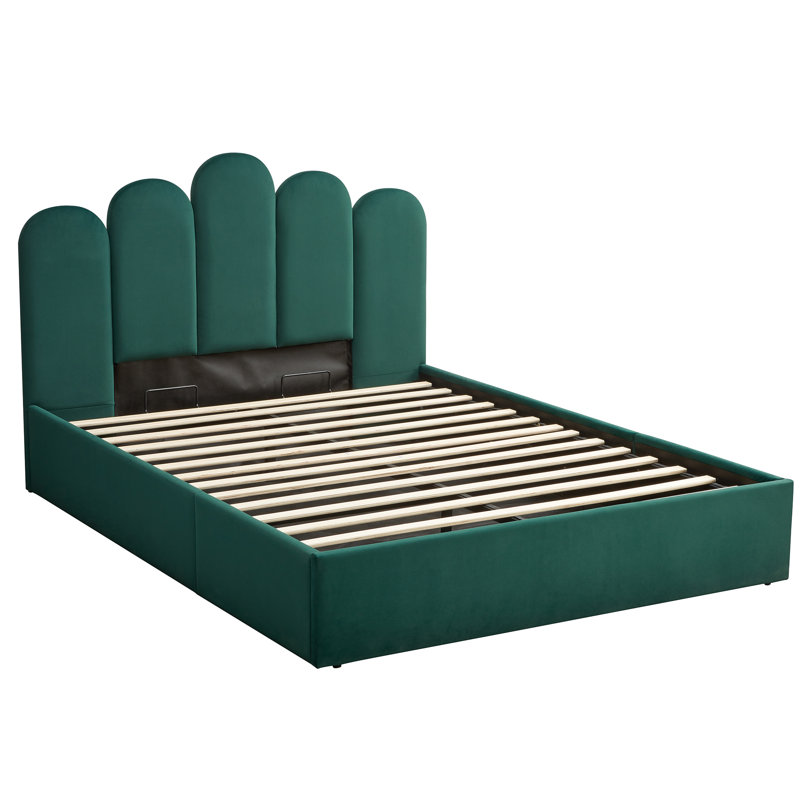 Zuhaira Stylish Velvet Upholstered Platform Bed with Hydraulic Lift-Up  Storage – Full & Queen Sizes, Multiple Colors Queen Green